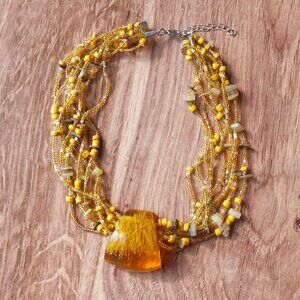 1990s Faux Amber & Multi-Strand Seed Bead Necklace (16")